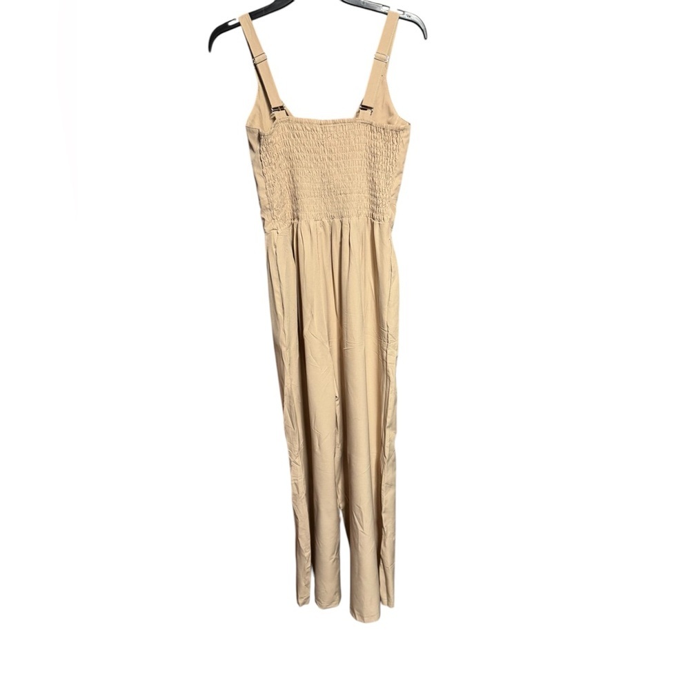 Colombian long beige bodysuit wide leg sleeveless v-neck size m - Picture 3 of 14